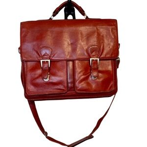 Wilsons Leather Messenger Bag Attaché Case Red Leather Vintage 1990s